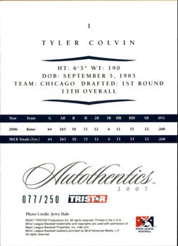 2007 TriStar Autothentics - Green #1 Tyler Colvin Back