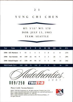 2007 TriStar Autothentics - Green #21 Yung-Chi Chen Back