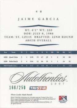 2007 TriStar Autothentics - Green #46 Jaime Garcia Back