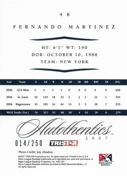 2007 TriStar Autothentics - Green #48 Fernando Martinez Back