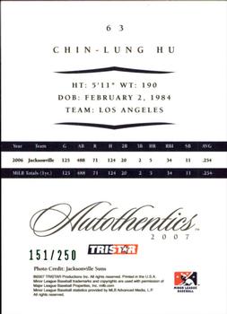 2007 TriStar Autothentics - Green #63 Chin-Lung Hu Back