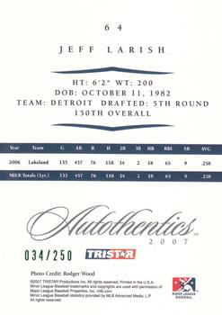 2007 TriStar Autothentics - Green #64 Jeff Larish Back