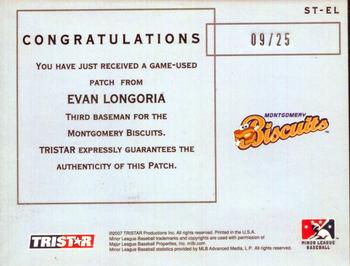 2007 TriStar Elegance - Showtime Game Used Patch 25 #ST-EL Evan Longoria Back