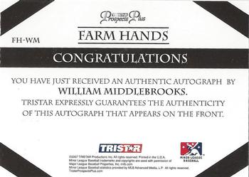 2007 TriStar Prospects Plus - Farm Hands Autographs #FH-WM Will Middlebrooks Back