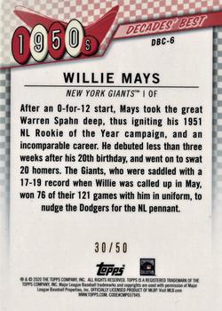 2020 Topps - Decades' Best Chrome Gold (Series One) #DBC-6 Willie Mays Back