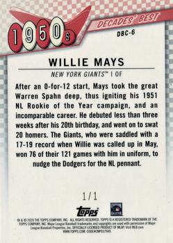 2020 Topps - Decades' Best Chrome Superfractor (Series One) #DBC-6 Willie Mays Back