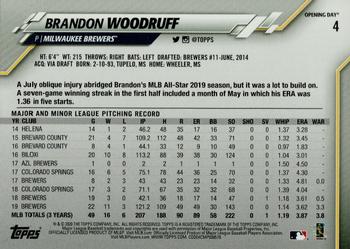 2020 Topps Opening Day - Opening Day Edition Blue Foil #4 Brandon Woodruff Back