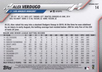 2020 Topps Opening Day - Opening Day Edition Blue Foil #14 Alex Verdugo Back