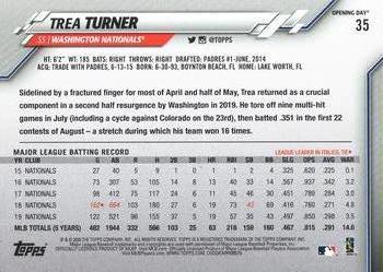 2020 Topps Opening Day - Opening Day Edition Blue Foil #35 Trea Turner Back