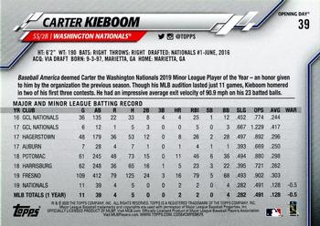 2020 Topps Opening Day - Opening Day Edition Blue Foil #39 Carter Kieboom Back
