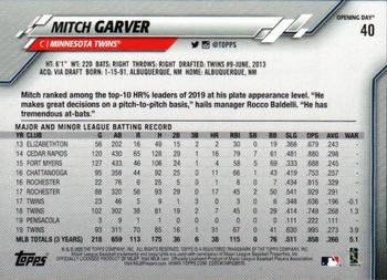 2020 Topps Opening Day - Opening Day Edition Blue Foil #40 Mitch Garver Back