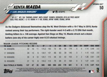 2020 Topps Opening Day - Opening Day Edition Blue Foil #50 Kenta Maeda Back