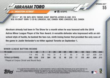 2020 Topps Opening Day - Opening Day Edition Blue Foil #55 Abraham Toro Back