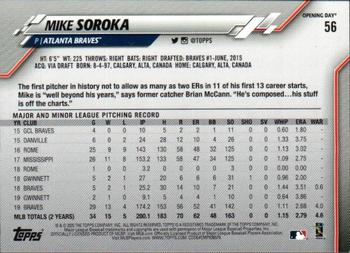 2020 Topps Opening Day - Opening Day Edition Blue Foil #56 Mike Soroka Back