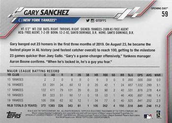 2020 Topps Opening Day - Opening Day Edition Blue Foil #59 Gary Sanchez Back
