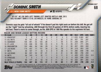 2020 Topps Opening Day - Opening Day Edition Blue Foil #68 Dominic Smith Back