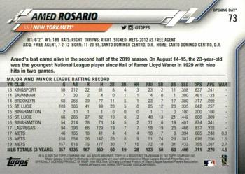 2020 Topps Opening Day - Opening Day Edition Blue Foil #73 Amed Rosario Back