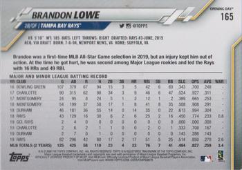 2020 Topps Opening Day - Opening Day Edition Blue Foil #165 Brandon Lowe Back