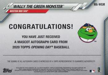 2020 Topps Opening Day - Mascot Autographs #MA-WGM Wally the Green Monster Back