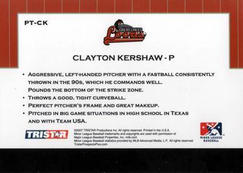 2007 TriStar Prospects Plus - Protential #PT-CK Clayton Kershaw Back