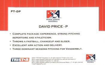 2007 TriStar Prospects Plus - Protential #PT-DP David Price Back