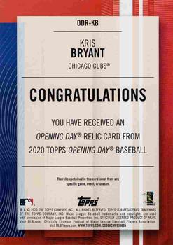 2020 Topps Opening Day - Opening Day Relics #ODR-KB Kris Bryant Back