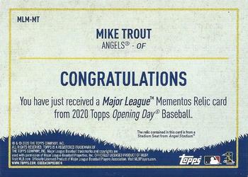 2020 Topps Opening Day - Major League Mementos #MLM-MT Mike Trout Back