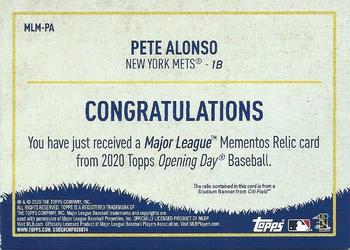 2020 Topps Opening Day - Major League Mementos #MLM-PA Pete Alonso Back