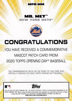 2020 Topps Opening Day - Mascot Commemorative Patch Relics #MPR-MM Mr. Met Back
