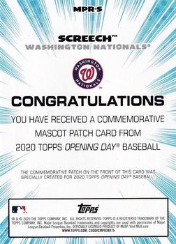 2020 Topps Opening Day - Mascot Commemorative Patch Relics #MPR-S Screech Back