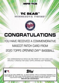 2020 Topps Opening Day - Mascot Commemorative Patch Relics #MPR-TCB TC Bear Back
