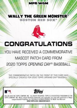 2020 Topps Opening Day - Mascot Commemorative Patch Relics #MPR-WGM Wally the Green Monster Back