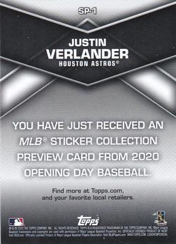 2020 Topps Opening Day - 2020 Topps Sticker Collection Preview #SP-1 Justin Verlander Back