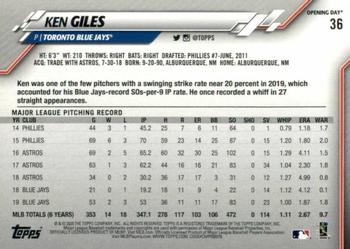 2020 Topps Opening Day - Red Foil #36 Ken Giles Back