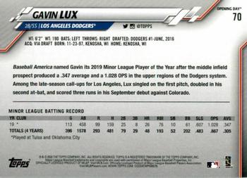 2020 Topps Opening Day - Red Foil #70 Gavin Lux Back