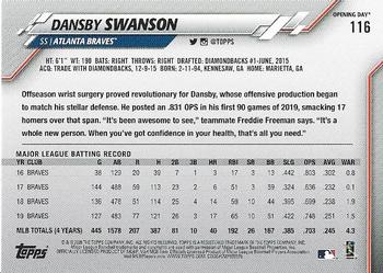 2020 Topps Opening Day - Red Foil #116 Dansby Swanson Back