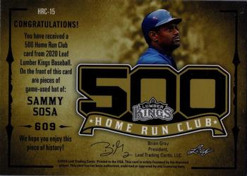 2020 Leaf Lumber Kings - 500 Home Run Club Relics #HRC-15 Sammy Sosa Back