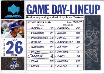2007 UD Black - Game Day Lineup Autographs Natural Pearl #GO Alex Gordon Front