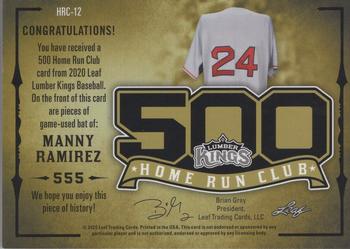 2020 Leaf Lumber Kings - 500 Home Run Club Relics Gold #HRC-12 Manny Ramirez Back
