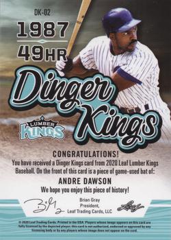 2020 Leaf Lumber Kings - Dinger Kings Relics Silver #DK-02 Andre Dawson Back