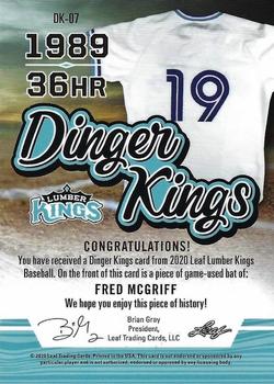 2020 Leaf Lumber Kings - Dinger Kings Relics Silver #DK-07 Fred McGriff Back