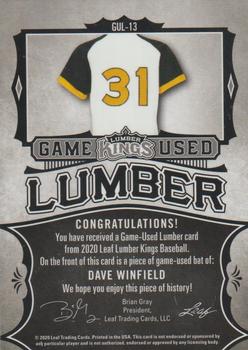 2020 Leaf Lumber Kings - Game Used Lumber Relics Platinum #GUL-13 Dave Winfield Back