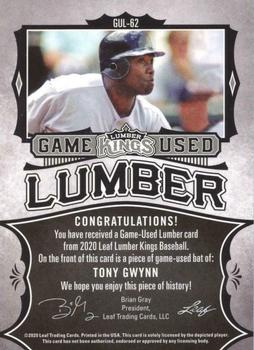 2020 Leaf Lumber Kings - Game Used Lumber Relics Platinum #GUL-62 Tony Gwynn Back