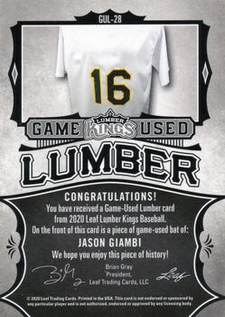 2020 Leaf Lumber Kings - Game Used Lumber Relics Purple #GUL-28 Jason Giambi Back