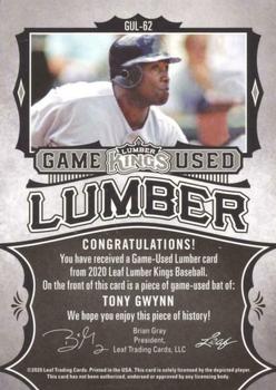 2020 Leaf Lumber Kings - Game Used Lumber Relics Purple #GUL-62 Tony Gwynn Back