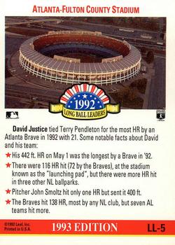 1993 Donruss - Long Ball Leaders #LL-5 David Justice Back