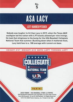 2020 Panini USA Baseball Stars & Stripes - Base Longevity Holo Foil (Hobby) #5 Asa Lacy Back