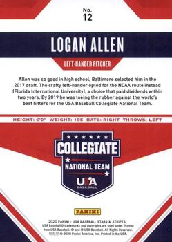2020 Panini USA Baseball Stars & Stripes - Base (Retail) #12 Logan Allen Back