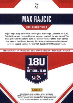 2020 Panini USA Baseball Stars & Stripes - Base (Retail) #41 Max Rajcic Back