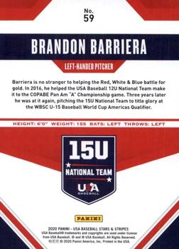 2020 Panini USA Baseball Stars & Stripes - Base (Retail) #59 Brandon Barriera Back